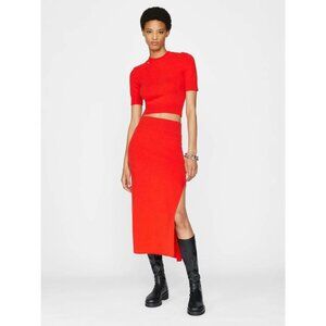 NWT HOUSE OF HARLOW 1960 Red 100% Cashmere Knit Crop Top Midi Skirt Set, Size M
